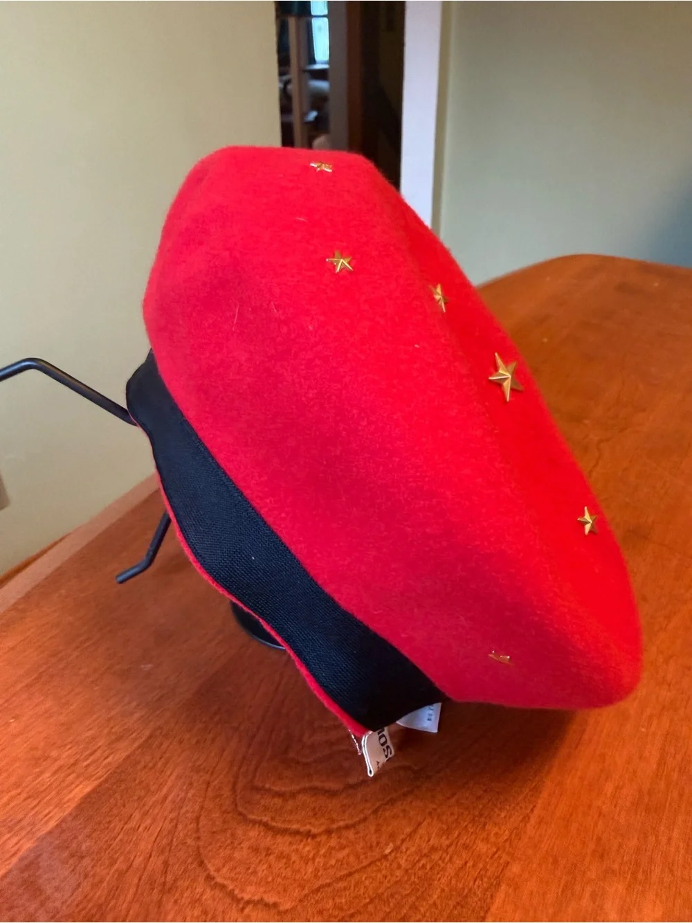 Vintage Moschino Milano Red wool Beret with Black Band and stars